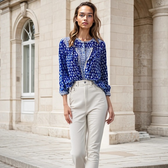 Lucky Brand royal blue paisley printed button up s - Picture 2 of 10